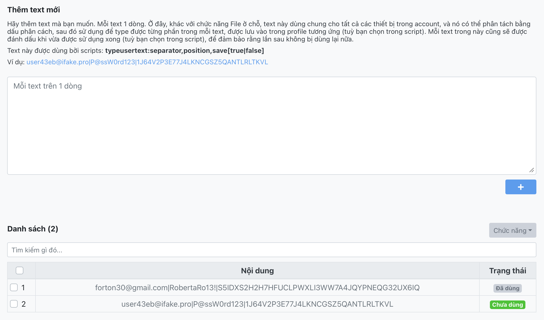 User text