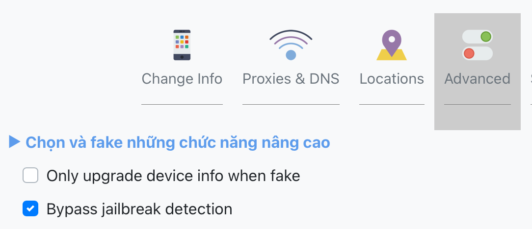 Chọn Bypass jailbreak detection